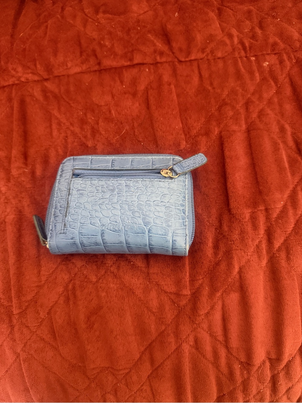 Croc-Texture Light Blue Compact Wallet with Clear ID Window - Picture 2 of 7